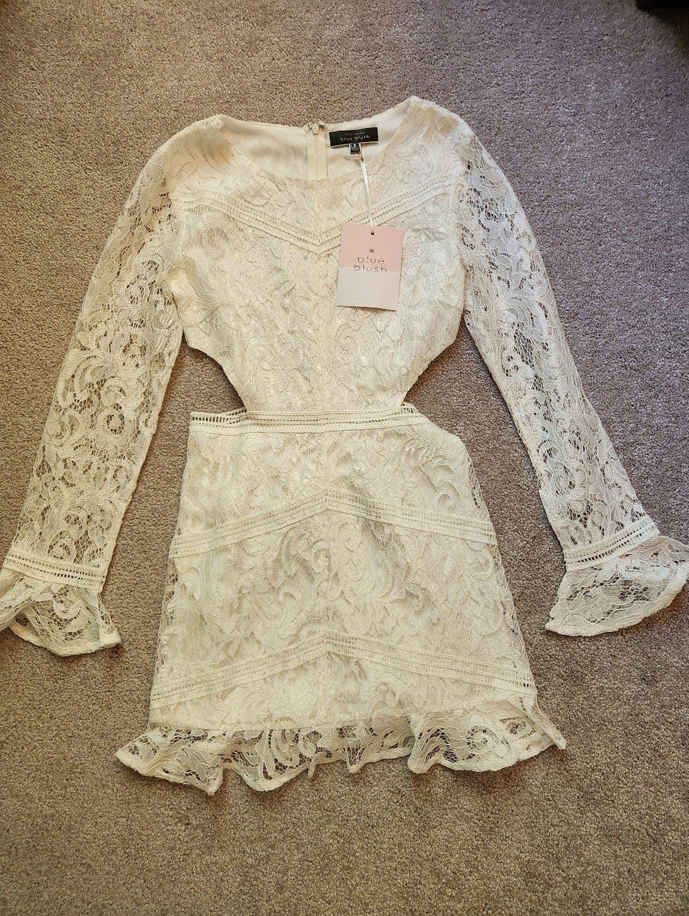 New Blue Blush White Lace Cutout Bridal Dress Small
